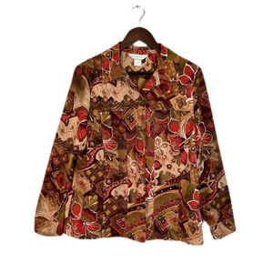 Allison Daley Fall Floral Print Earth Tones Button Down Collared Jacket Size 14
